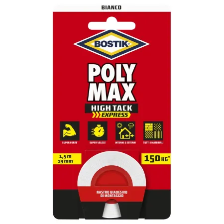 Nastro biadesivo poly max - bianco - mm.19 x 1,5mt.