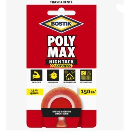 Nastro biadesivo poly max - trasparente - mm.19 x 1,5mt.