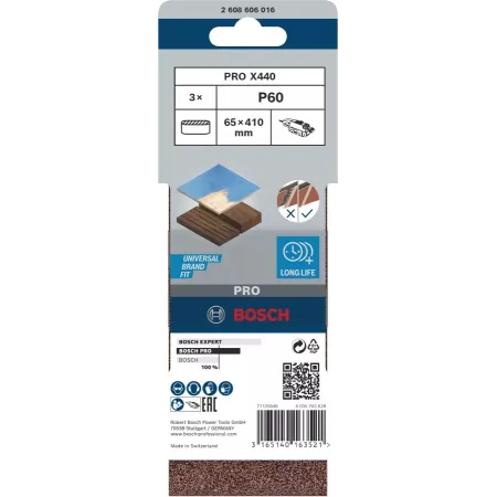 Nastri abrasivi 65x410 bosch - 2608606016 - rossi-gr. 60-pz.3