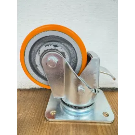 Ruota ghisa poliuretano - d.100x25 - girevole s/p-c/freno